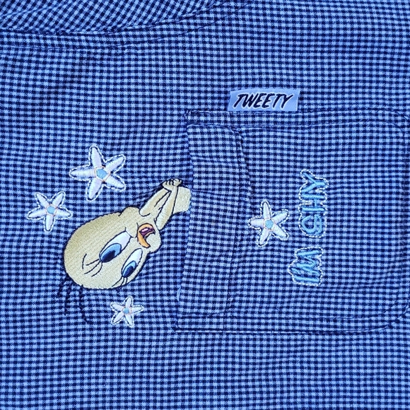 VTG LOONY TOONS TWEETY PICNIC TABLE STYLE BUTTON UP SHIRT - Picture 3 of 11